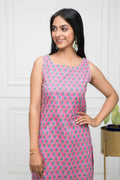 Myshka Women Pink Solid Cotton Straight Round Neck Kurtas