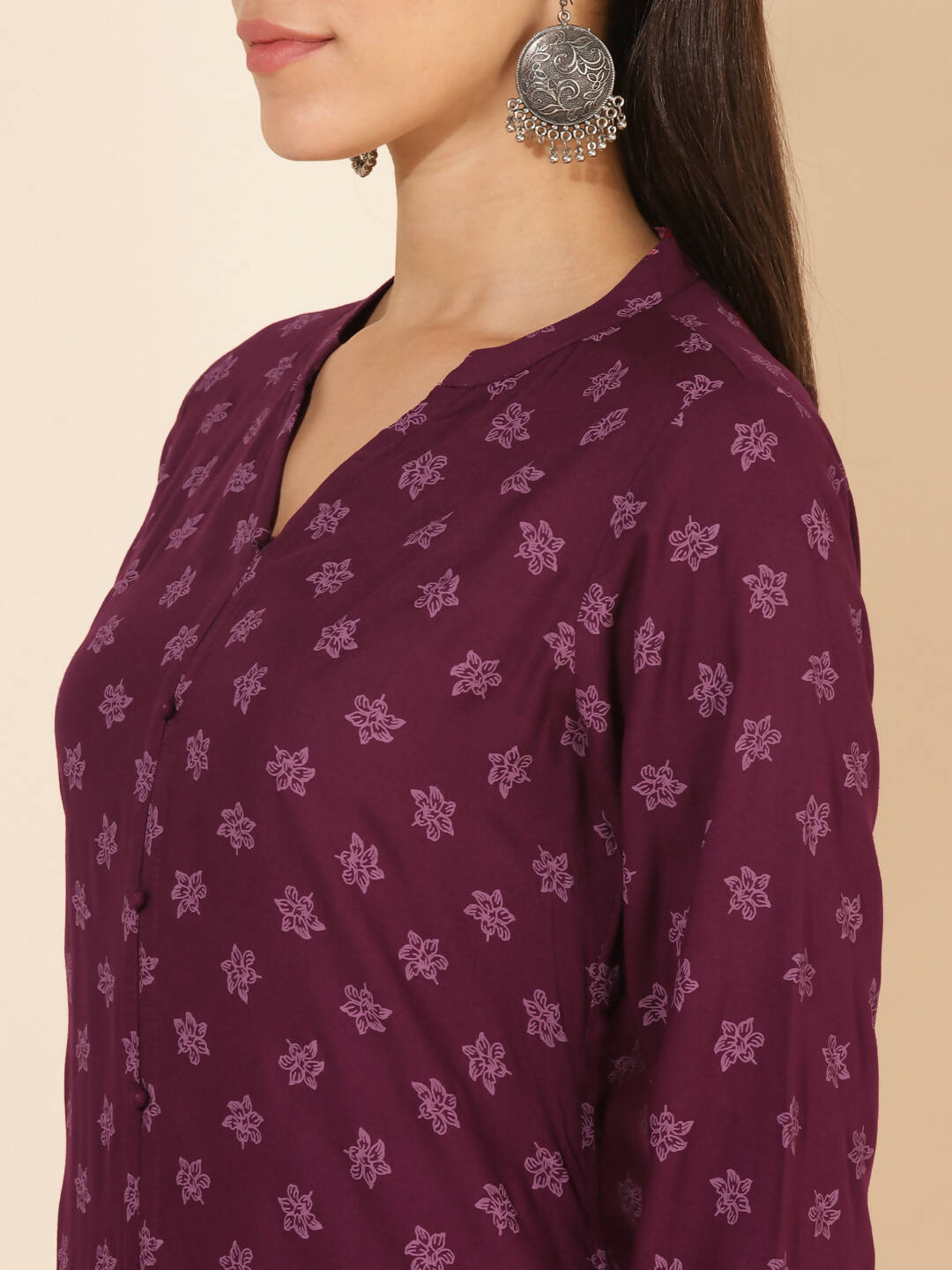 Janasya Women's Wine Rayon Floral Printed Casual Straight Co-ords