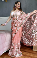 Dishitha Creation Indian Women's Designer Embroidered Net Saree - Pinch