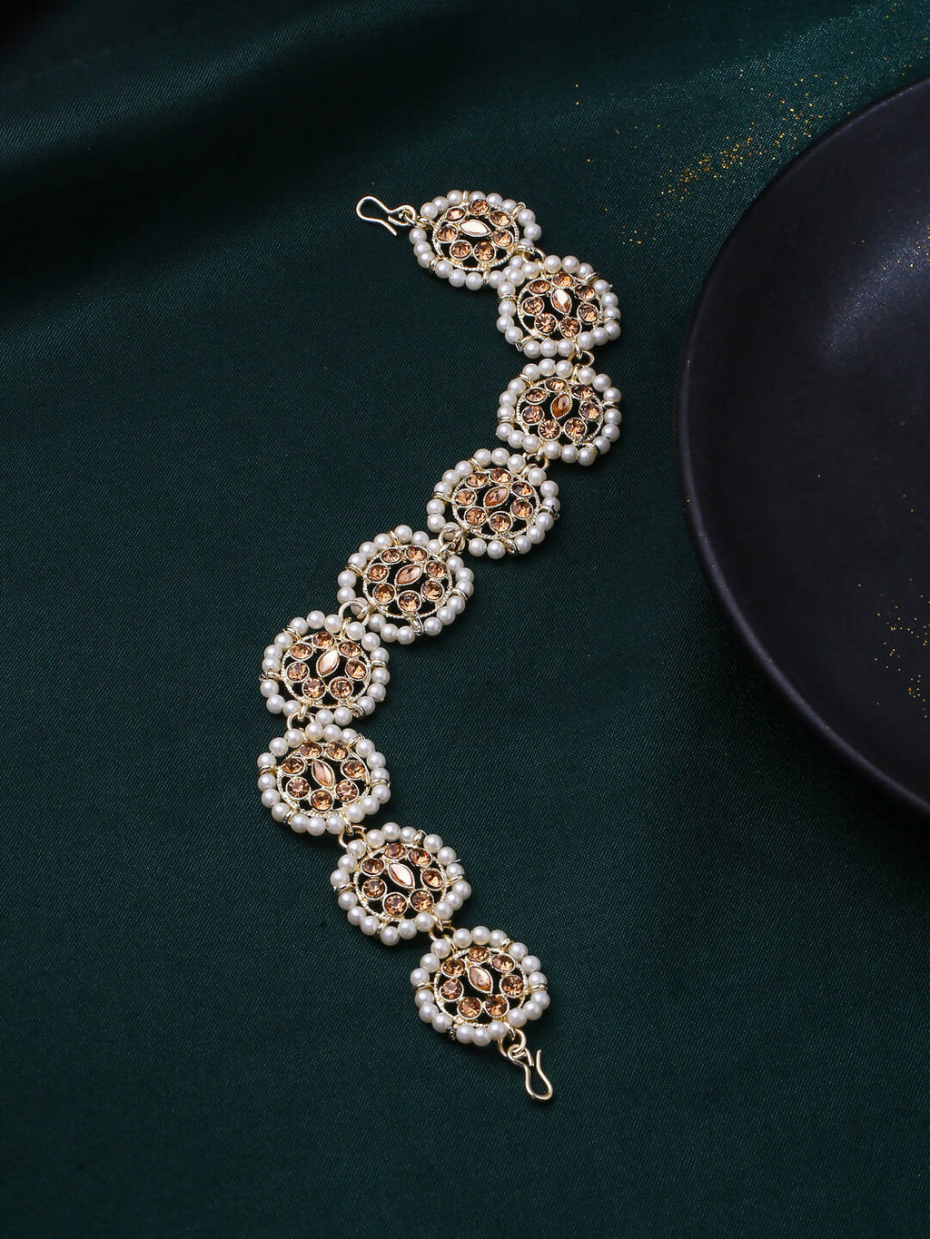 NVR Women's Gold-Polished Traditional Trending Matha Patti