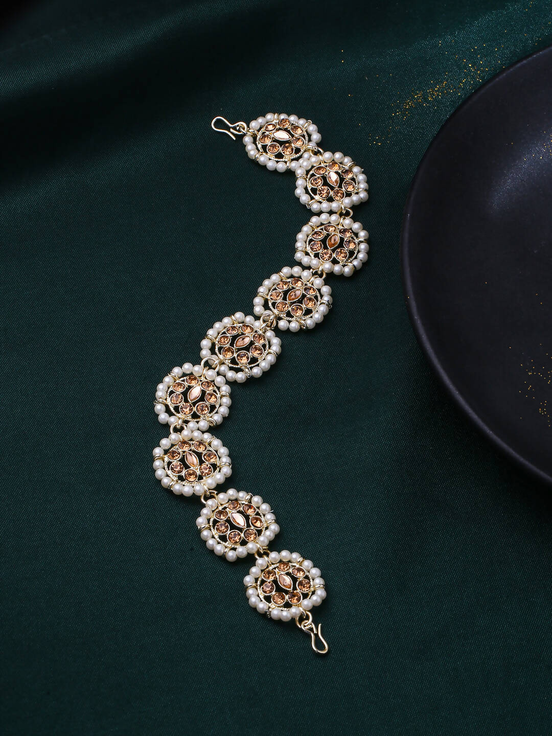 NVR Women's Gold-Polished Traditional Trending Matha Patti