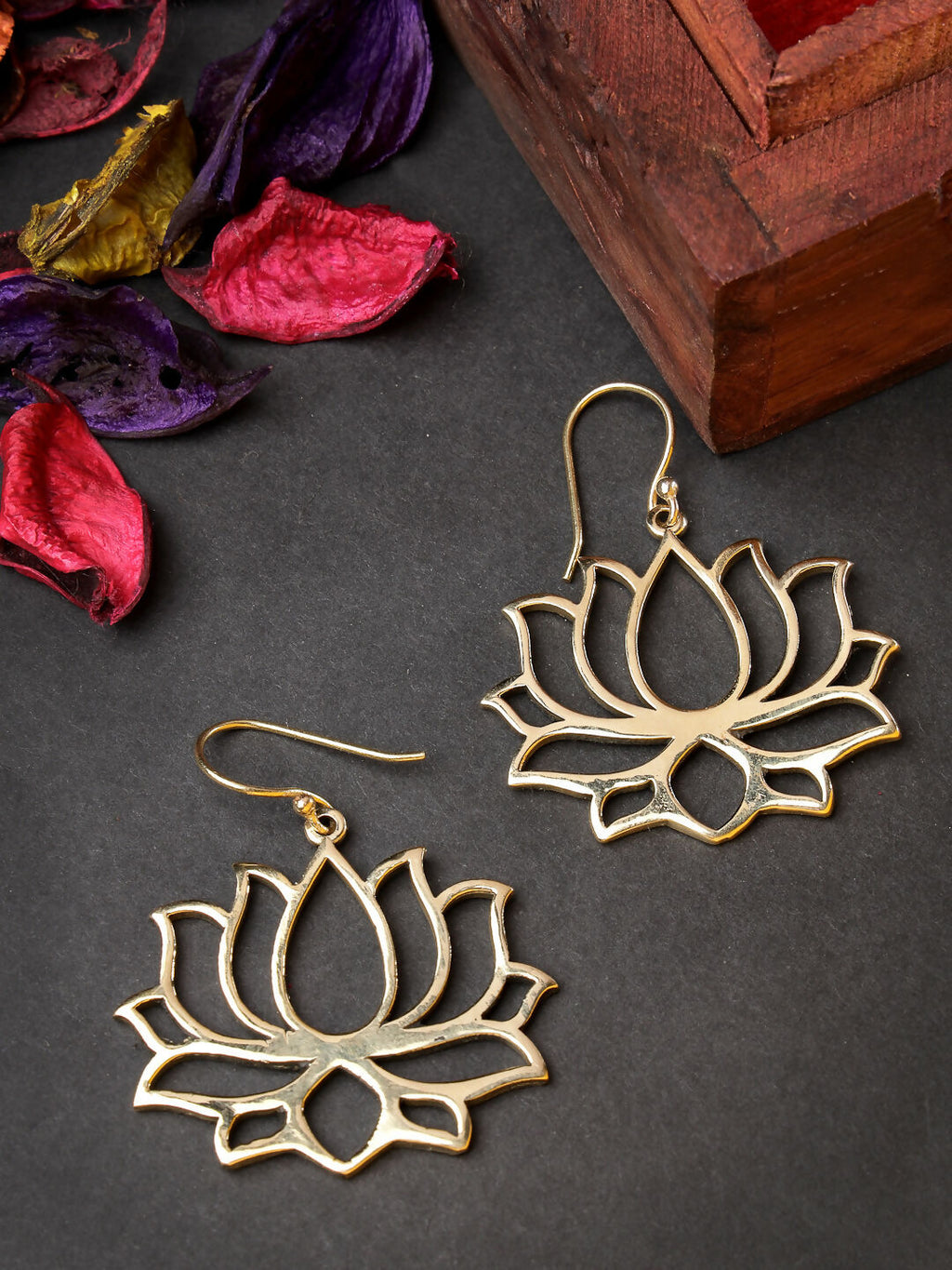 NVR Women Lotus Shaped Gold-Polished Earrings