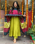 The52 Lemons Women's Gorgeous Embroidered Viscose Chanderi Fabric Straight Kurta Pant with Dupatta Set
