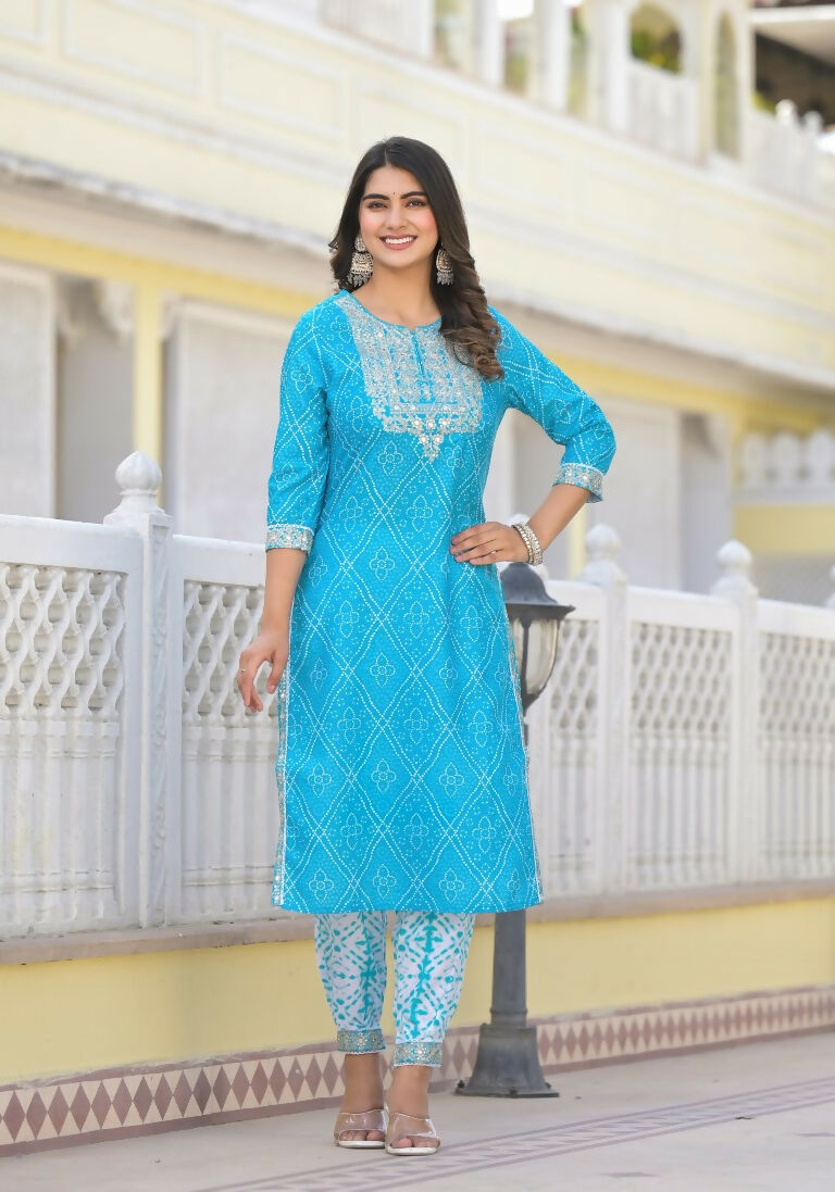 Partywear Designer sky blue cotton Stitched Suit With Dupatta - Tanisha