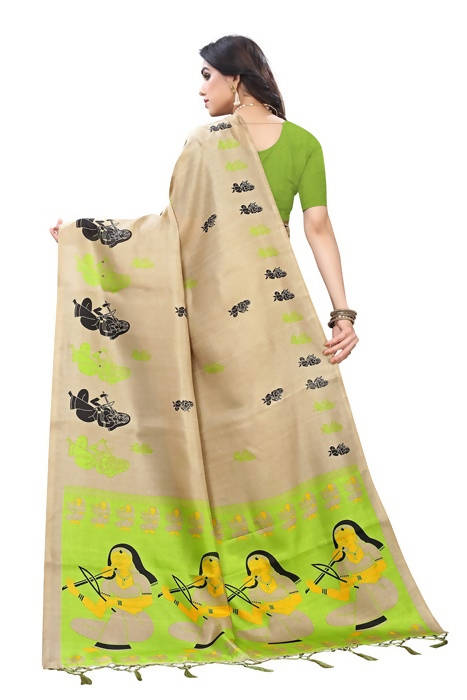 Vamika Brown Kalamkari Print With Jhalar Khadi Silk Saree (SHABRI GREEN)