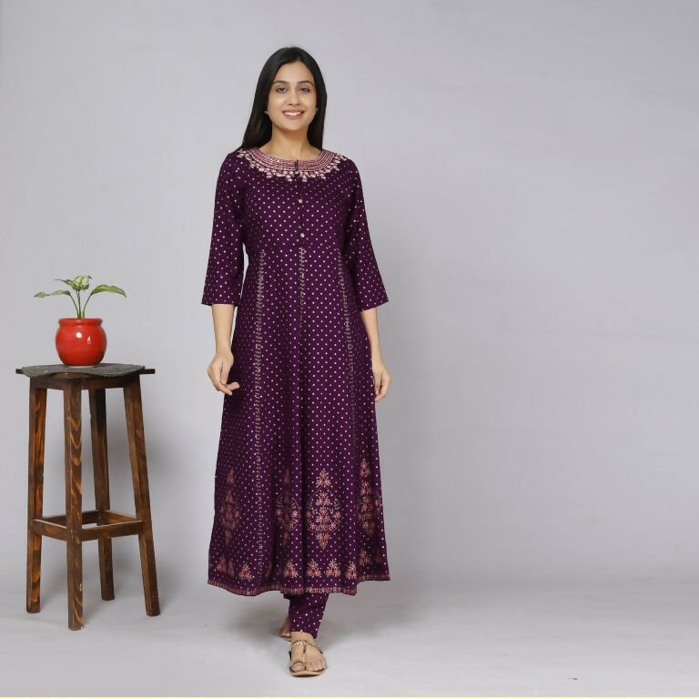 Alvano Women' Stylish Anarkali Kurta with Pant and Dupatta for Women and Girls Rayon (Wine)