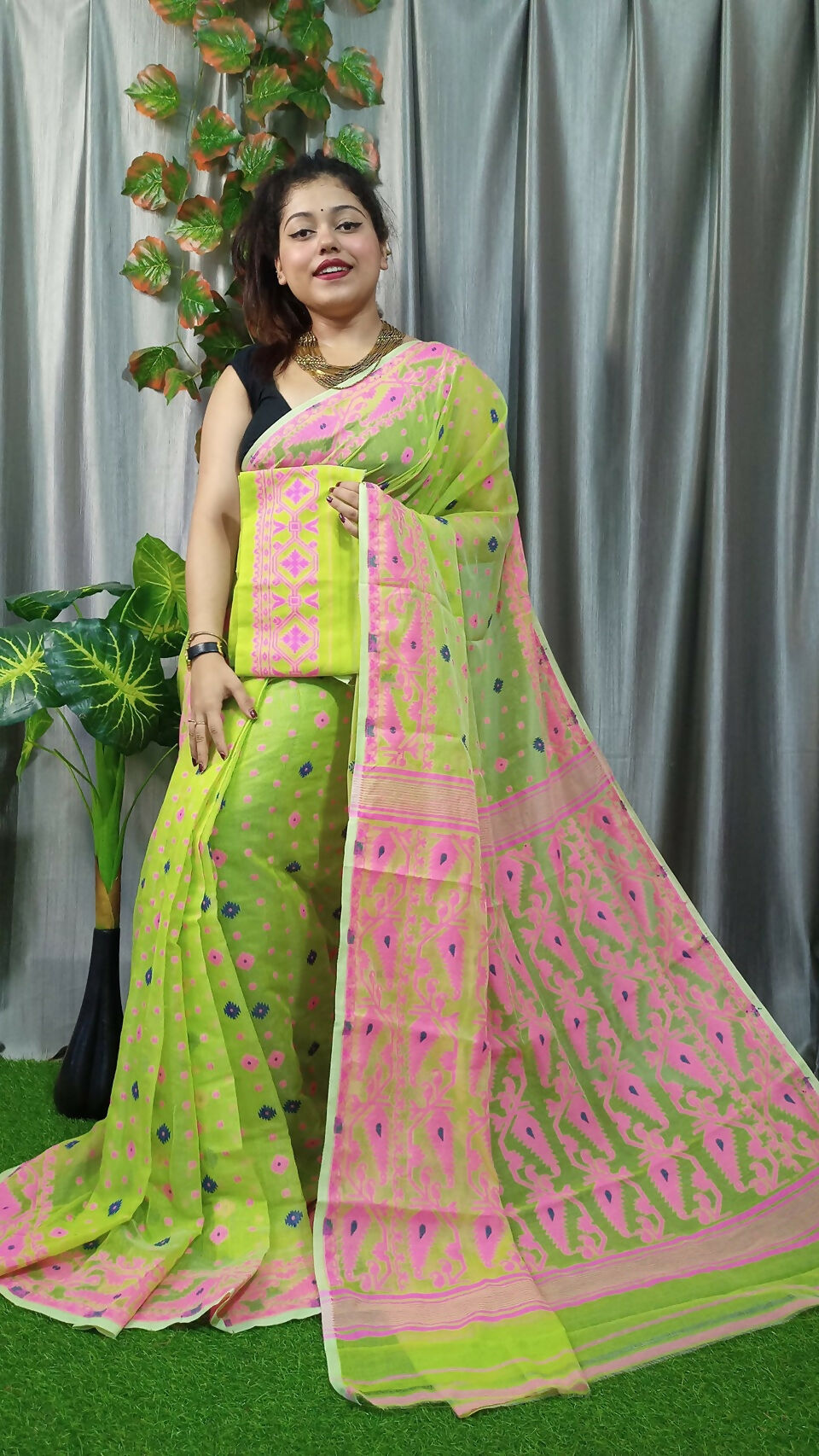 Exclusive Collection Green Beautiful Jamdani Collection Saree