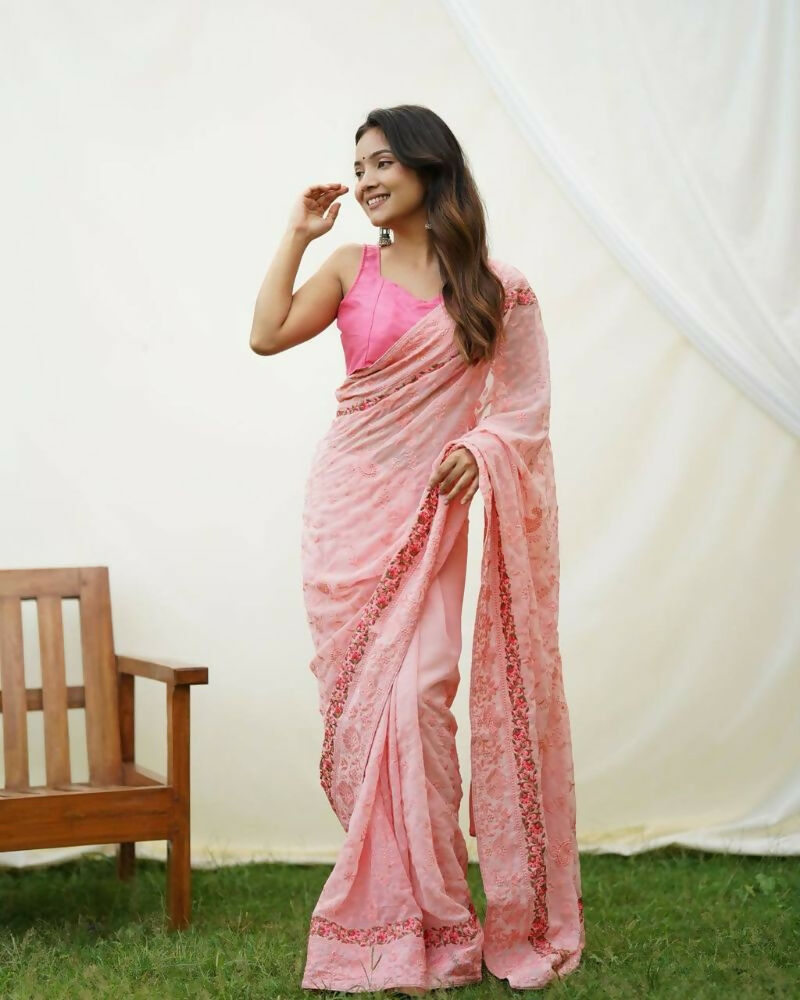 Vamsee Jasmin Peach Uae Georgette Saree