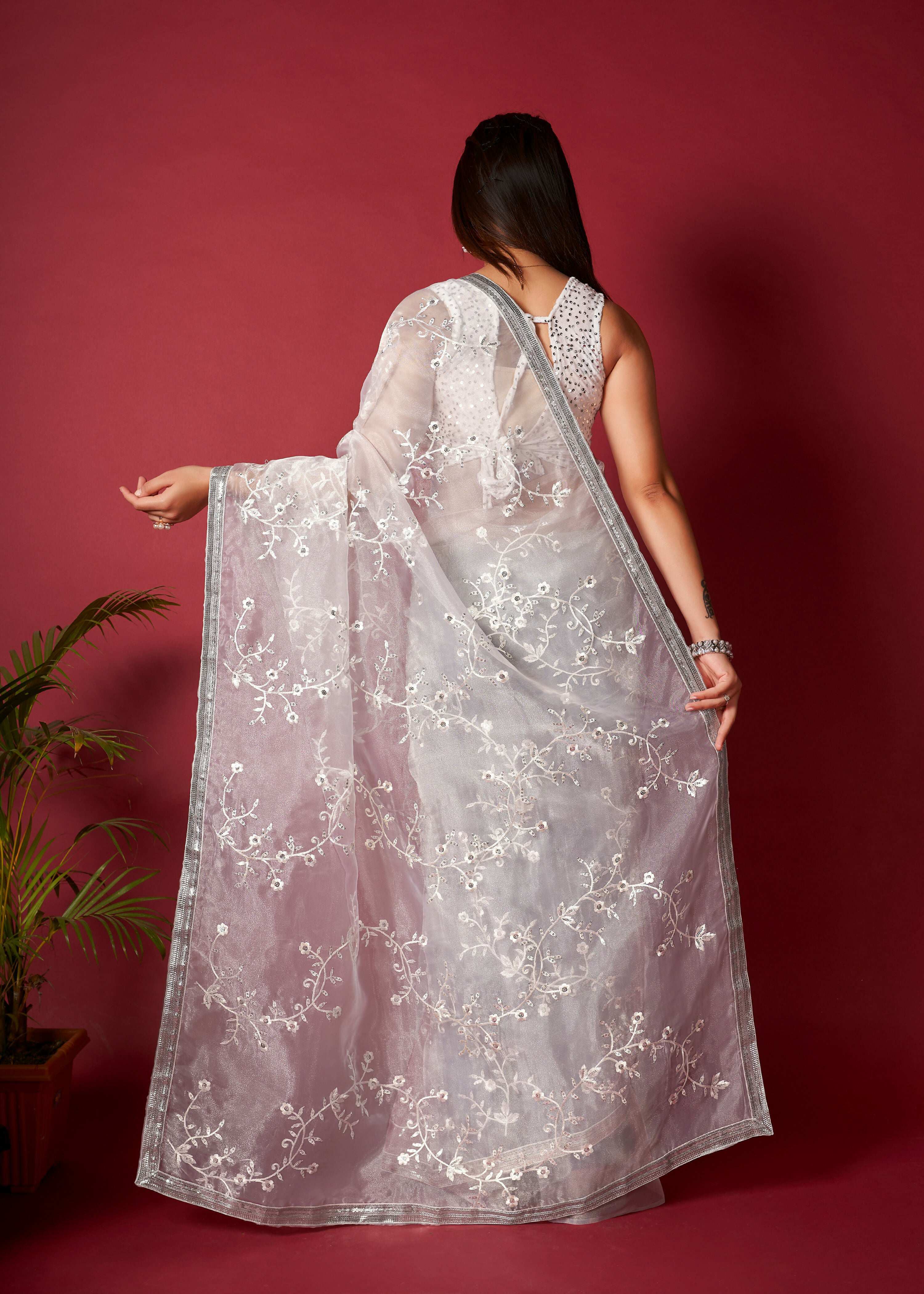 Vamsee Anya White Organza Saree