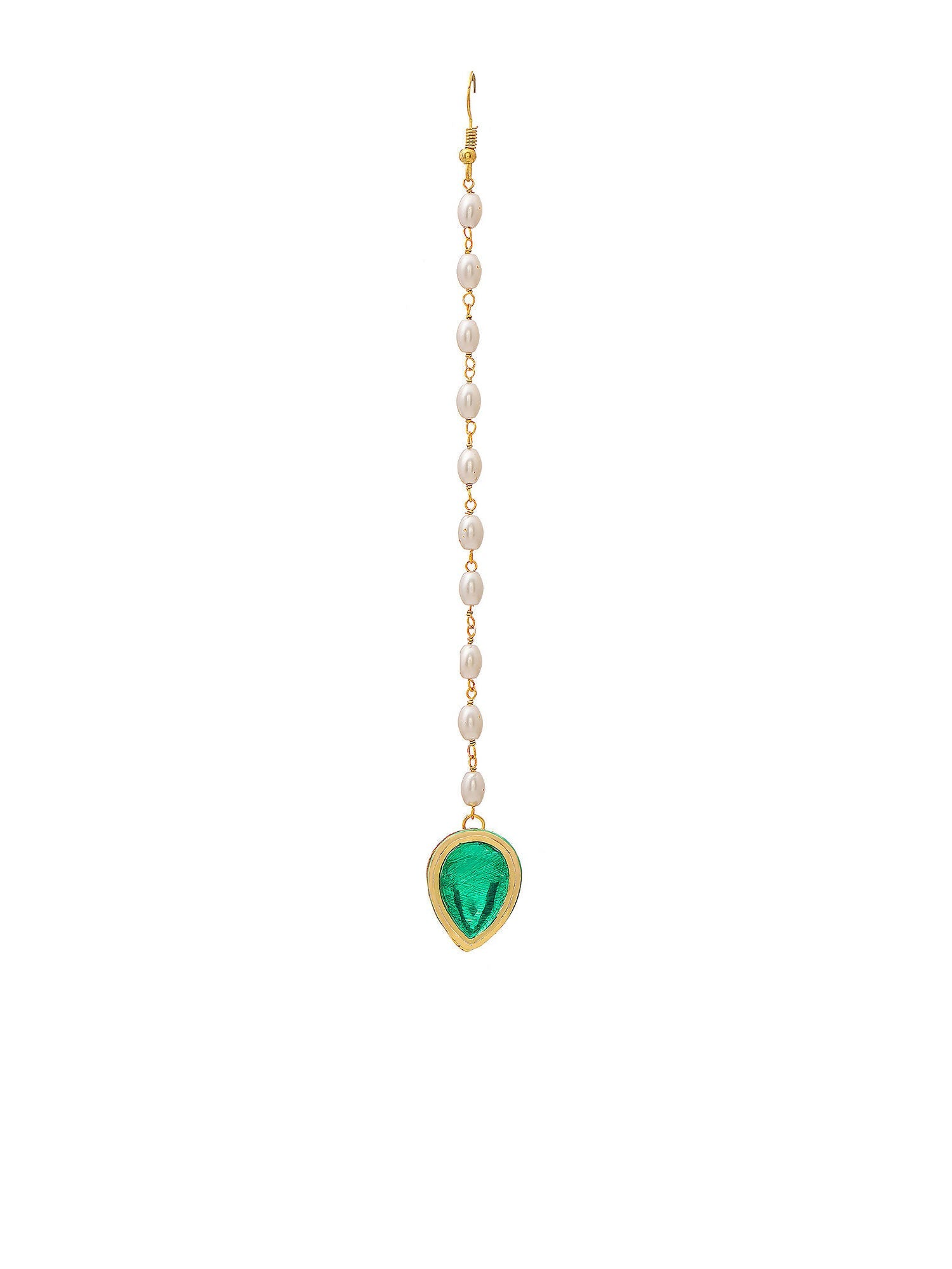 Ruby Raang Green Tear Drop Green Meenakari Maang Tikka