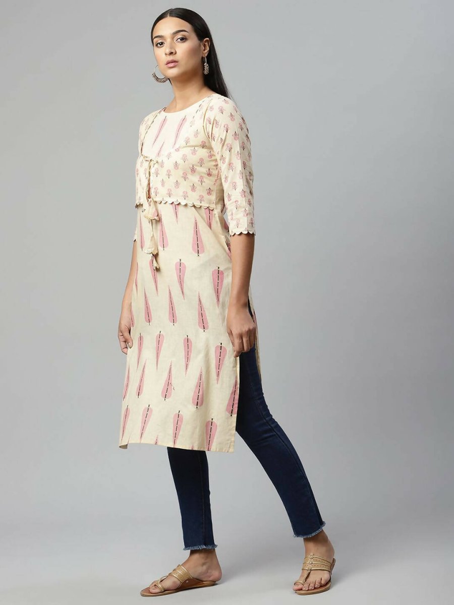 Ahalyaa Womens Chiku Pure Cotton Printed Kurtas