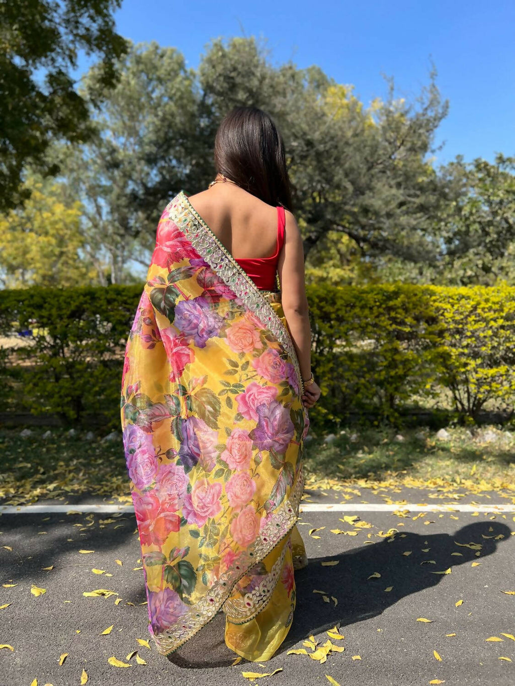 Vamsee Yellow Organza Saree