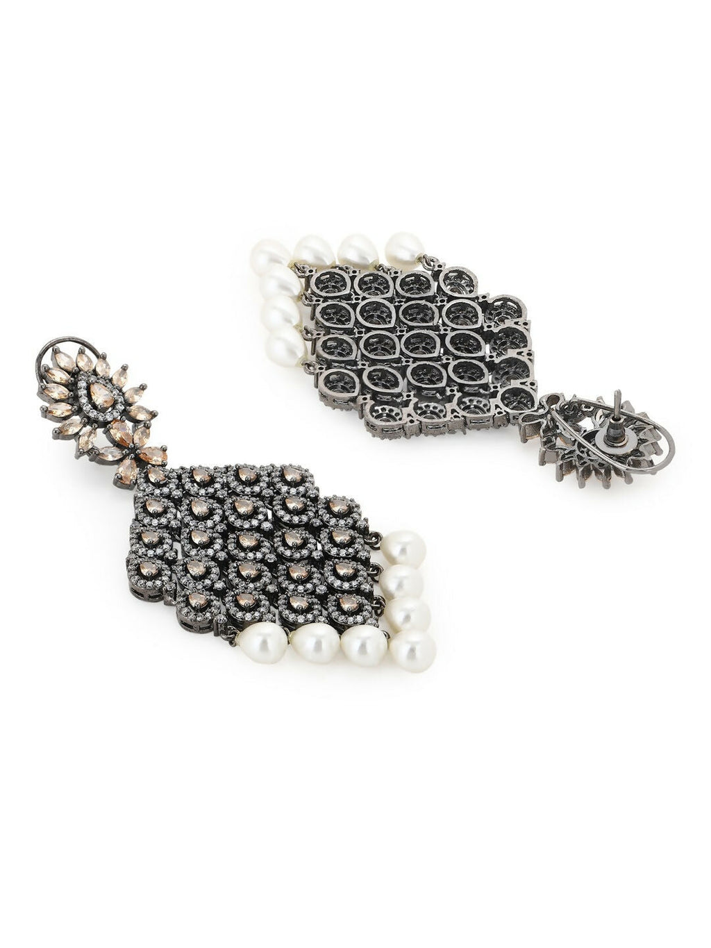 Champaign & Pearl Drop Earrings- Ruby Raang