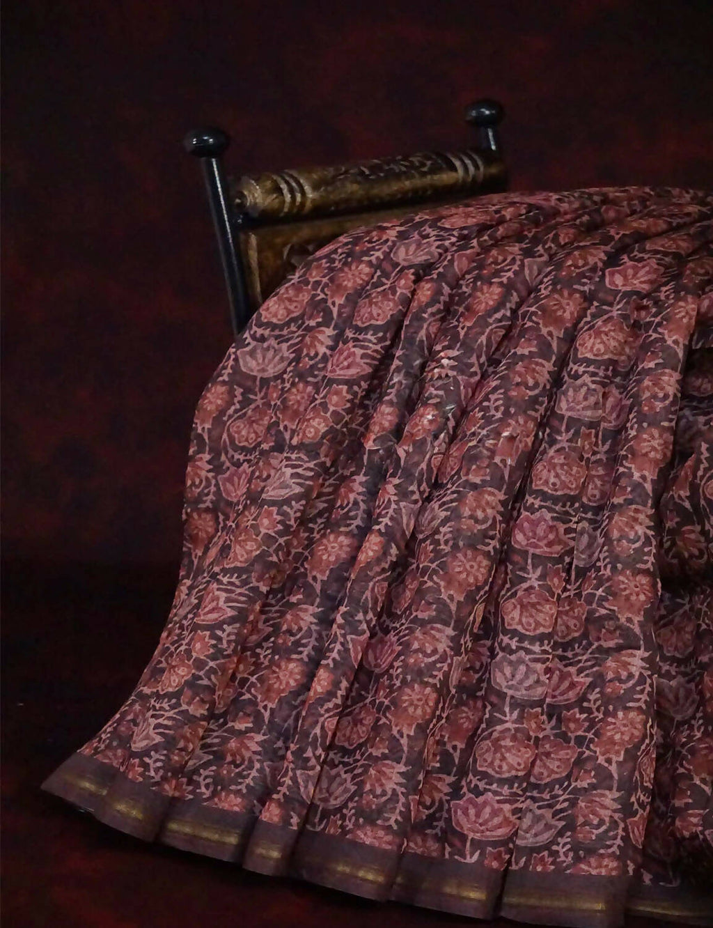 Mic of Coffee Brown and Maroon Floral Design Semi Chanderi Saree By Gayathri Reddy Designer Studio