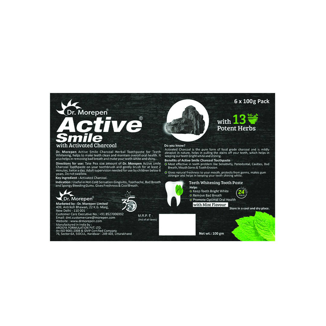 Dr. Morepen Active Smile Charcoal Toothpaste with Bamboo Brush