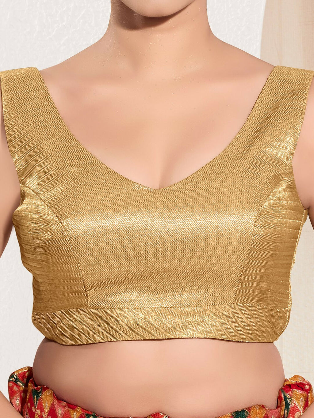 Joban Fashion Gold Mulberry Silk Padded Blouse With Sweetheart Neck Sleeveless