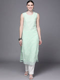 Ahalyaa Women Sea Green Floral Printed Georgette Kurta