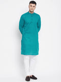 Even Apparels Green Pure Cotton Men's Kurta With Band Collar
