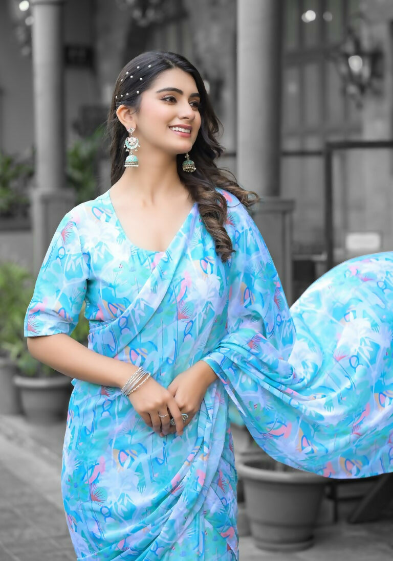 stylish Casual Sky Imported georgette Ready to Wear Fancy Saree - Ashwini