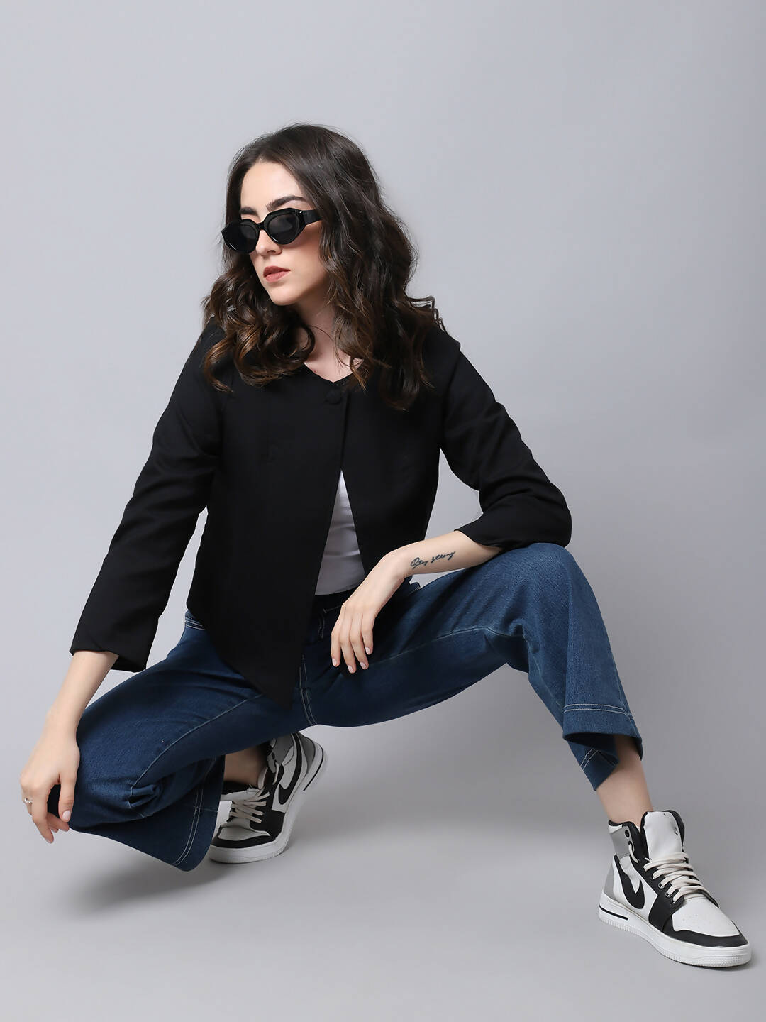 Even Apparels Black Linen Cotton Open Front Statement Women's Jacket