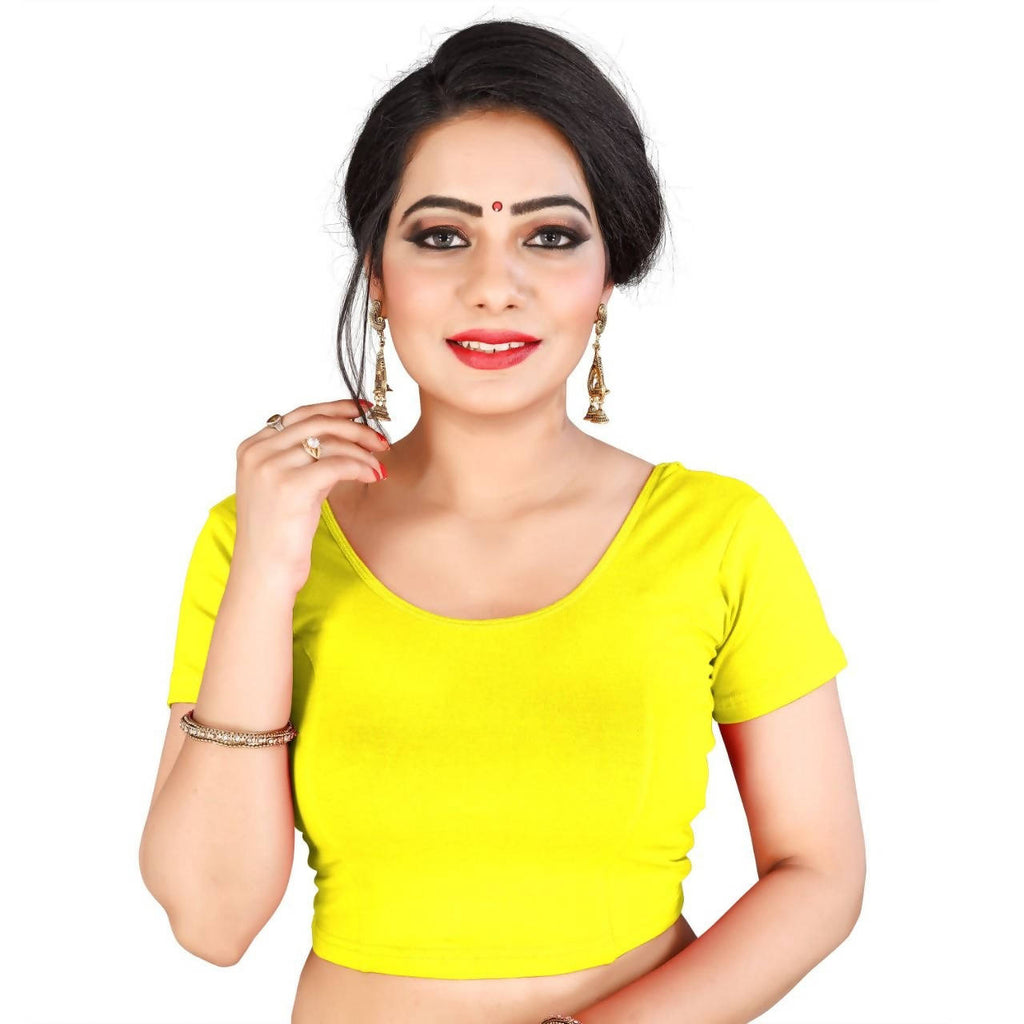 Vamika Yellow Lycra Plain Blouse