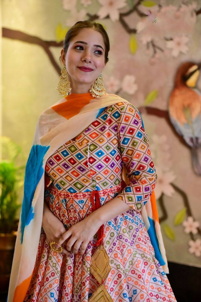 Partywear Designer Blue Pure Maslin Gown - Anbazaar