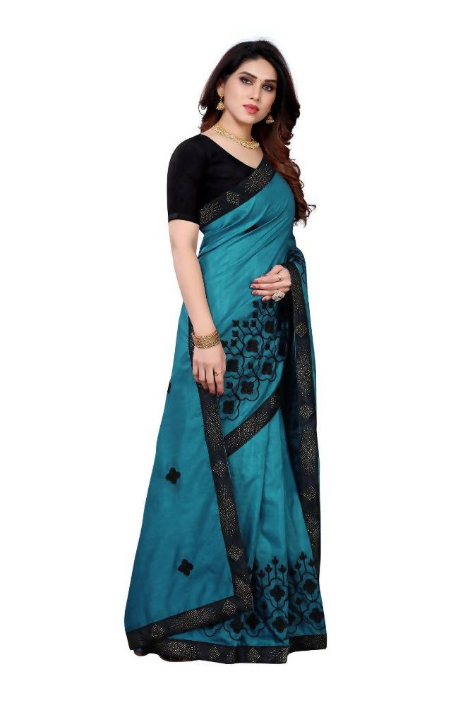Vamika Rama Green Dola Silk Embroidery Saree