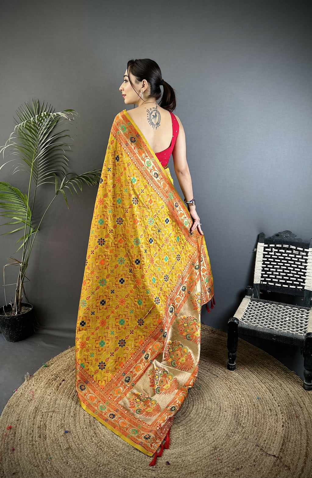 Joban Fashion Golden Yellow Banarasi Soft Silk Woven Saree