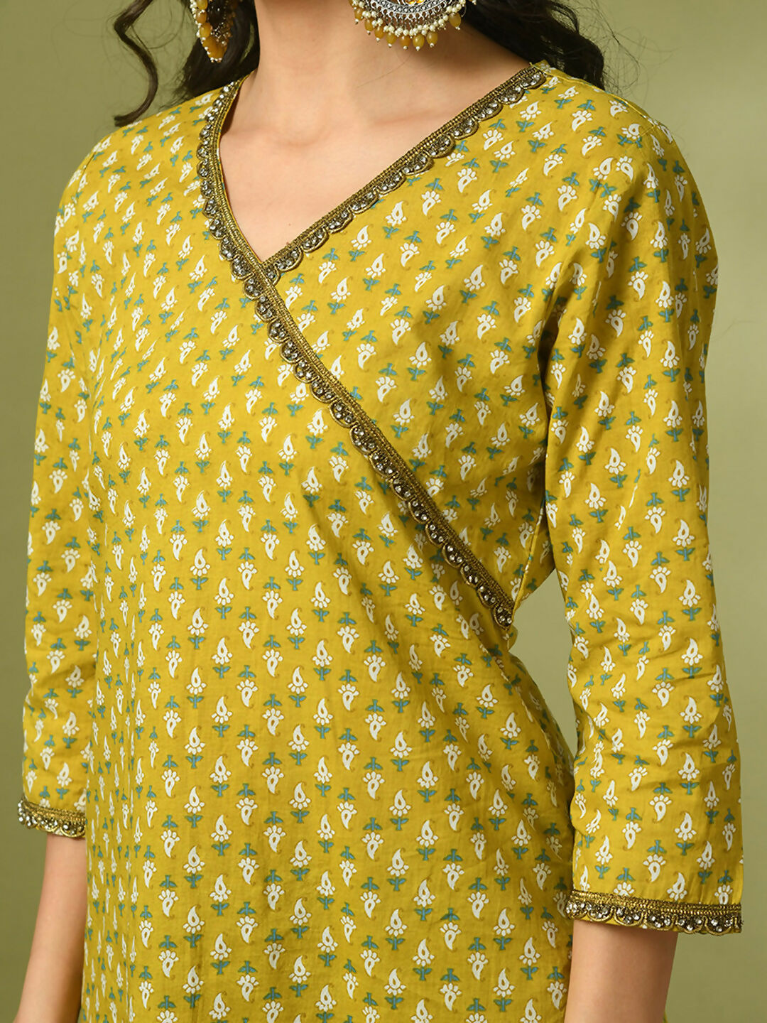 Myshka Women's Yellow Printed Cotton Straight Party Kurta Set With Dupatta