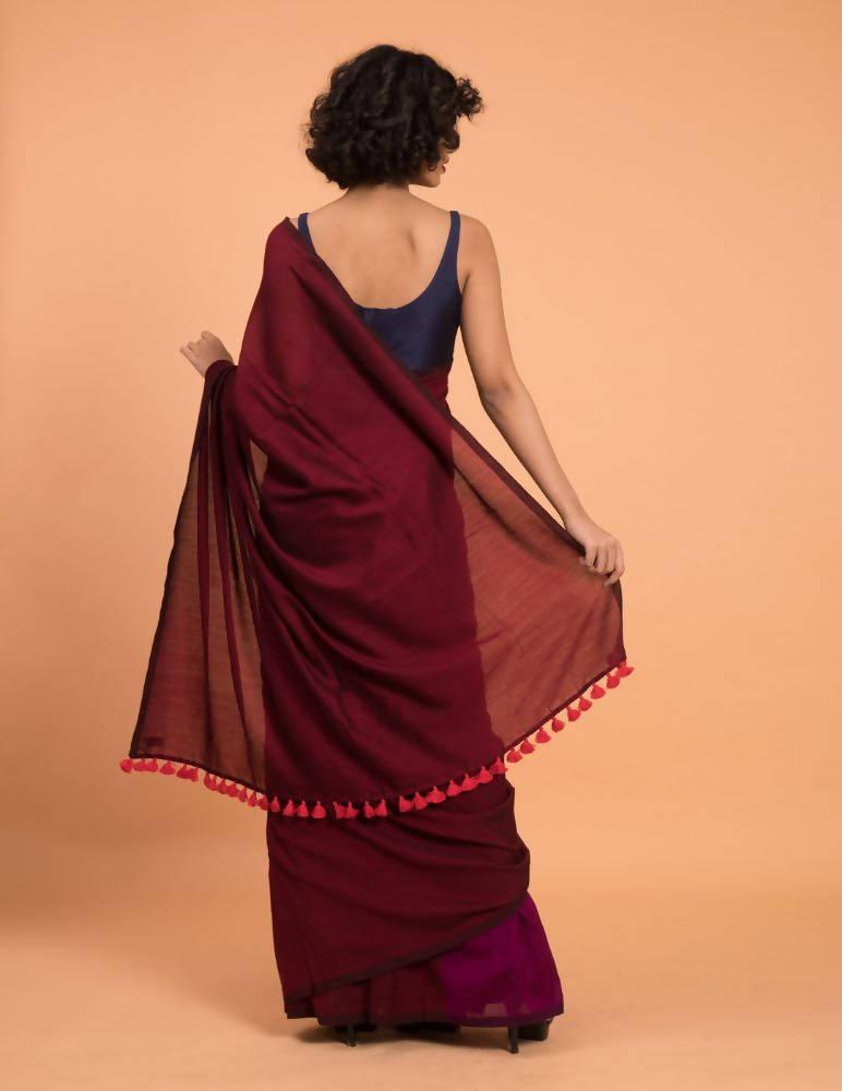Suta Purple Maroon Colourblocked Cotton Acrylic Saree