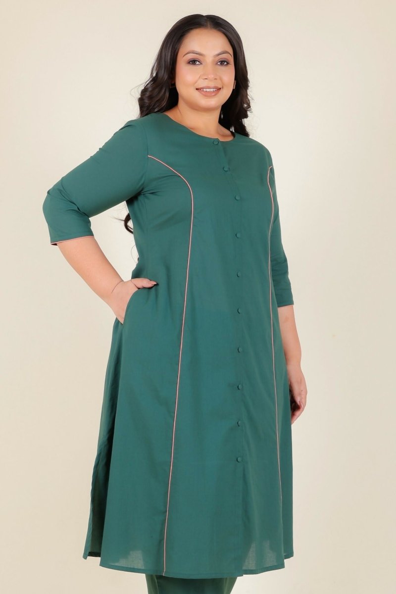 Aramya Green Soft Cotton Solid A-line Kurta for Women
