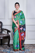 Morchari Multicolour Cotton Handloom Mirror Work Saree Unstitched Blouse
