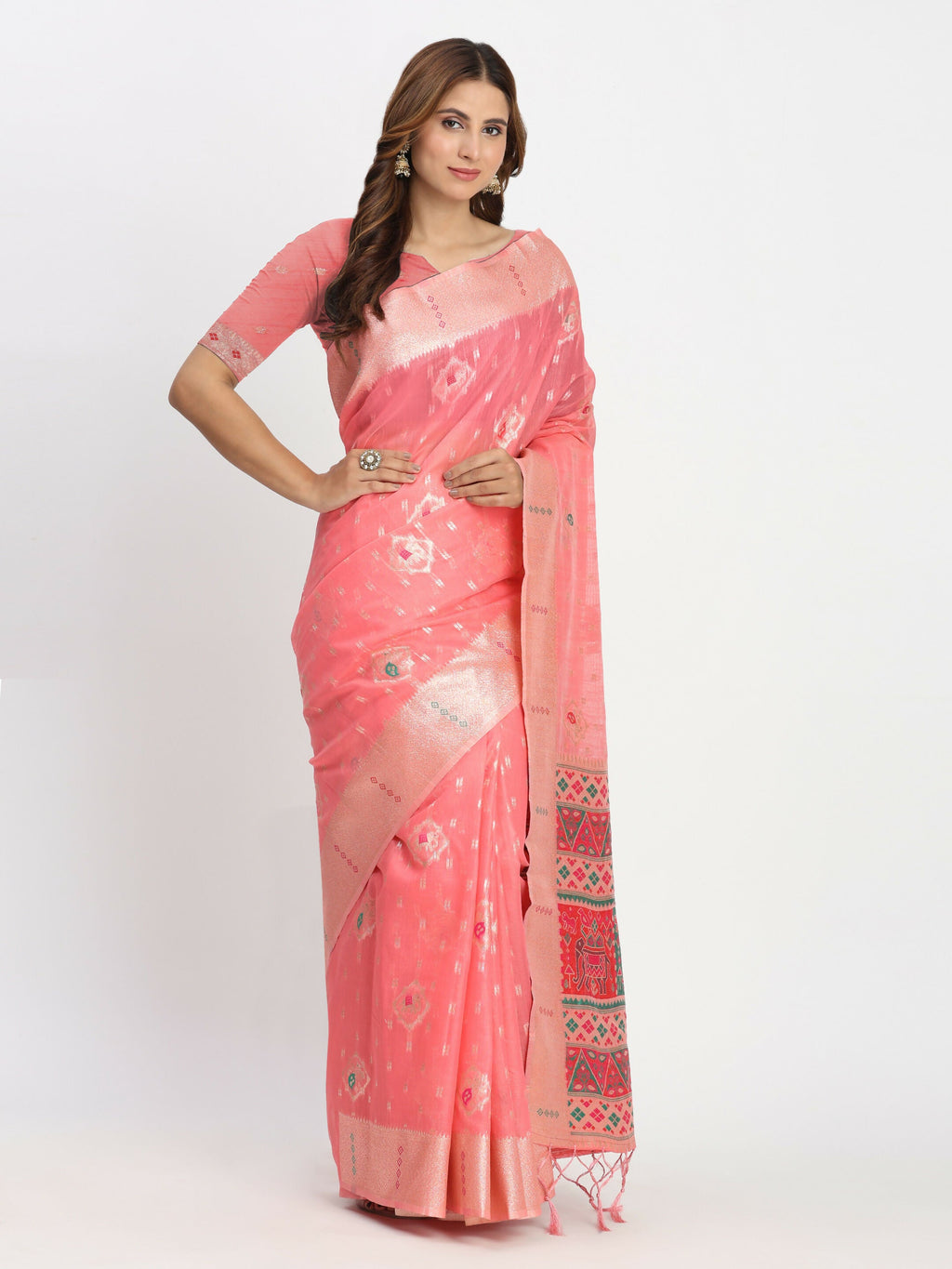 Shree Shyam Fashion Linen Cotton Peach Saree