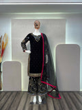 Vastranavya Black Viscose Velvet Cording Sequence Embroidery Work Suit With Dupatta