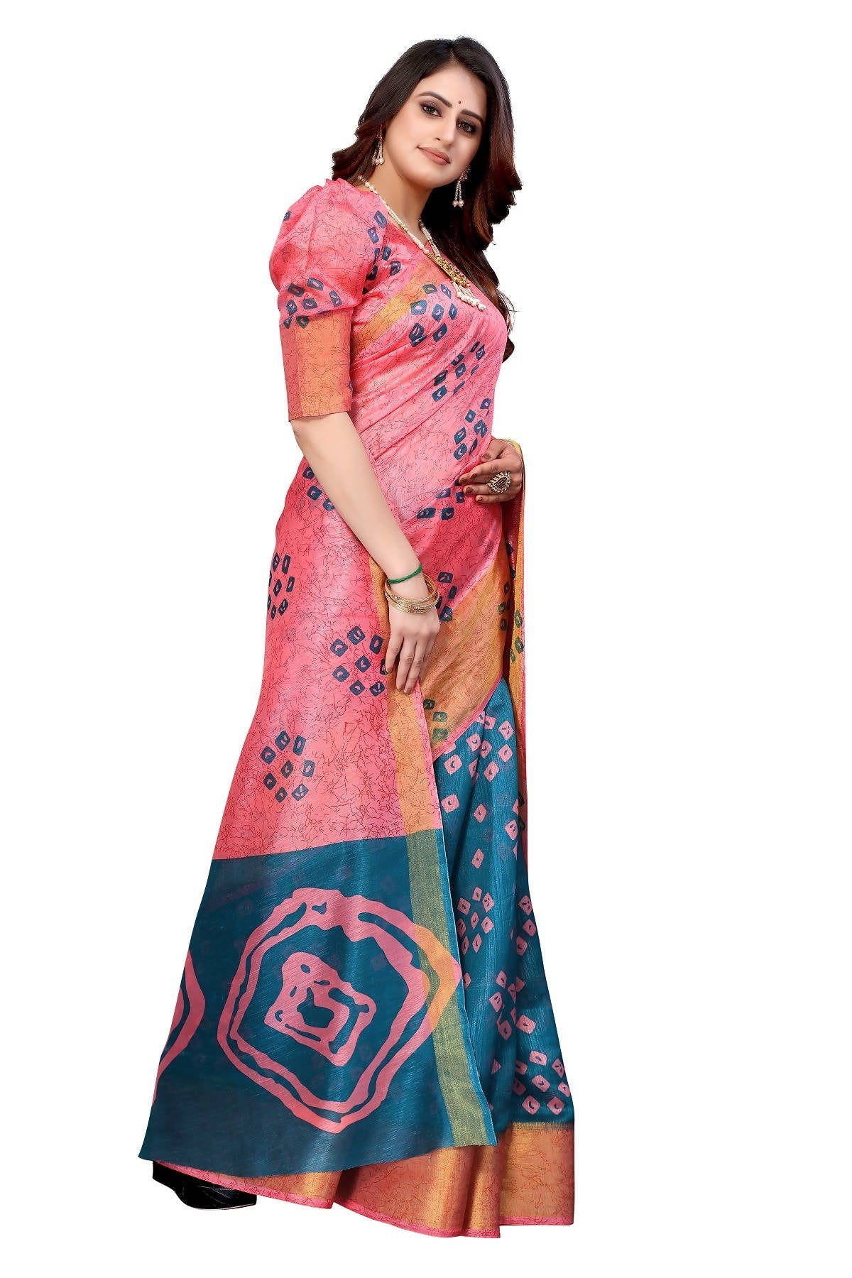 Vamika Ethnic Fire Rama Jari Border Linen Saree