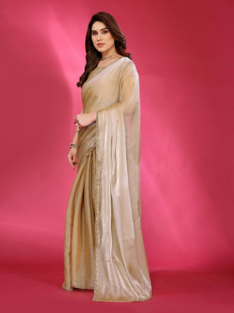 PR Fashion Bronze Jimmy Choo Fabric Palin With Work Lace Saree