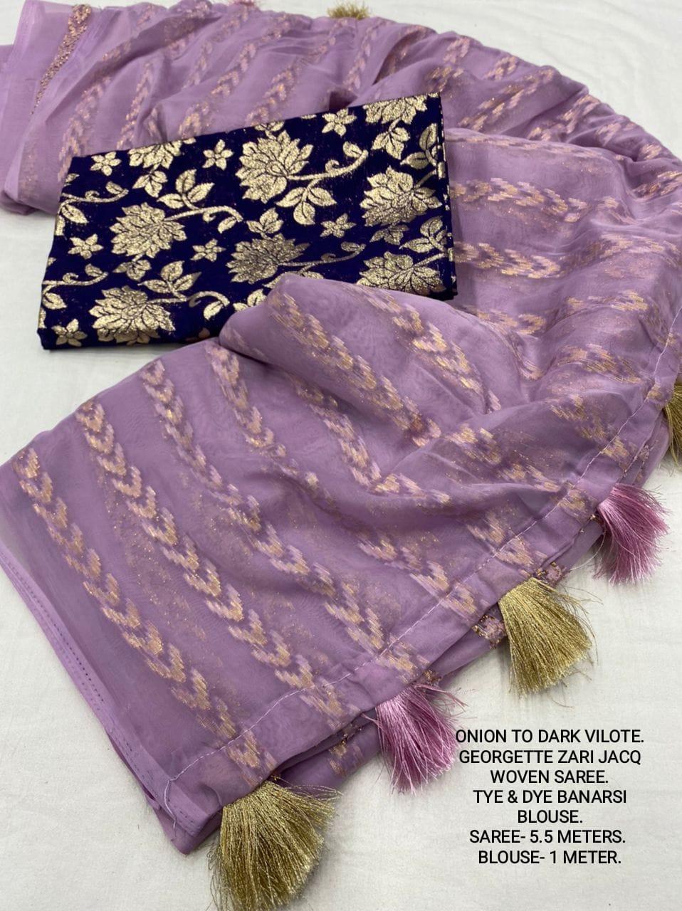 Onion Poly Crepe Tie and Dye Saree with Unstitched Blouse - Hiral Fashion