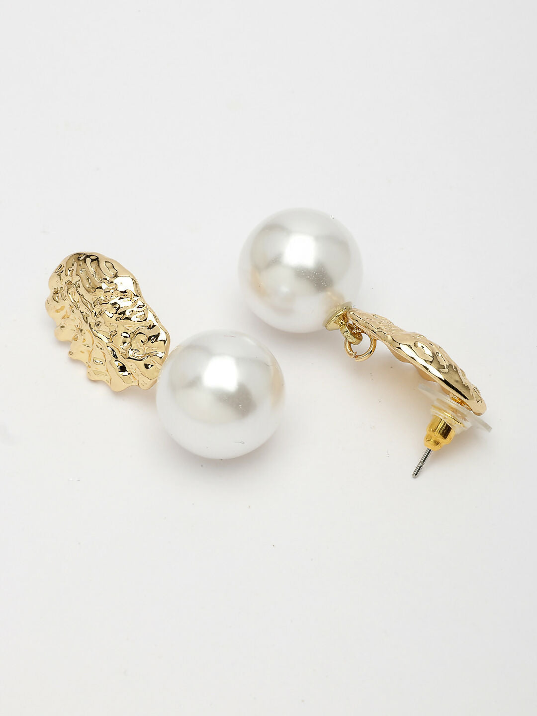 NVR Women's Gold-Polished White Pearl Drop Earrings