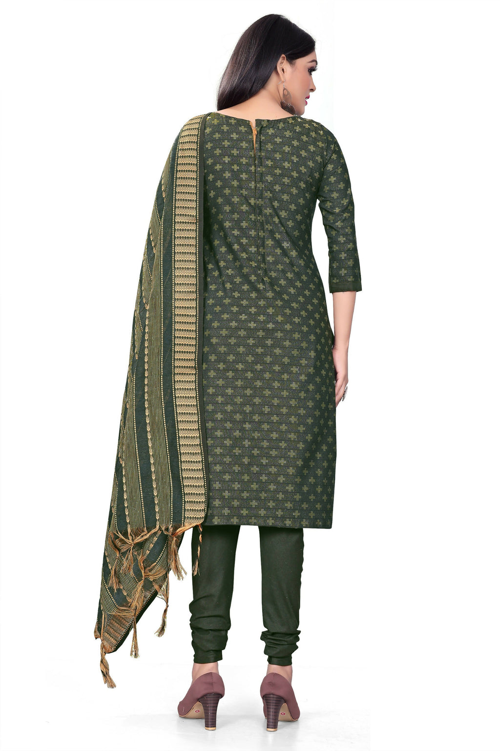 Green Cotton Jacquard Woven Unstitched Dress Material - Amara