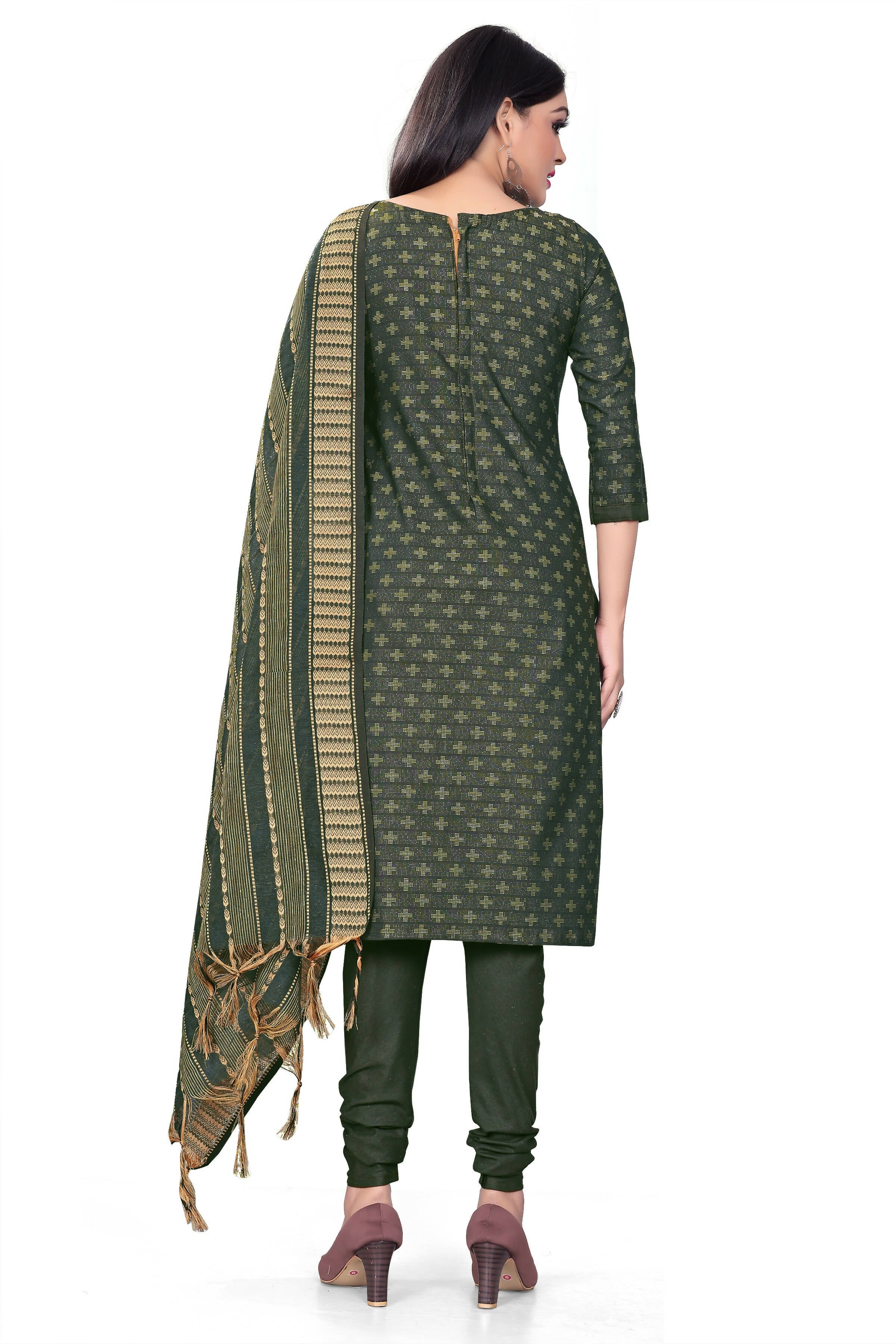 Green Cotton Jacquard Woven Unstitched Dress Material - Amara