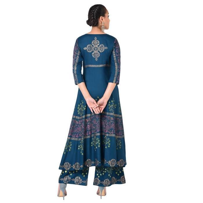Aniyah Latest Cotton Block Printed Straight Kurta Blue Palazzo Set (AN-159K)