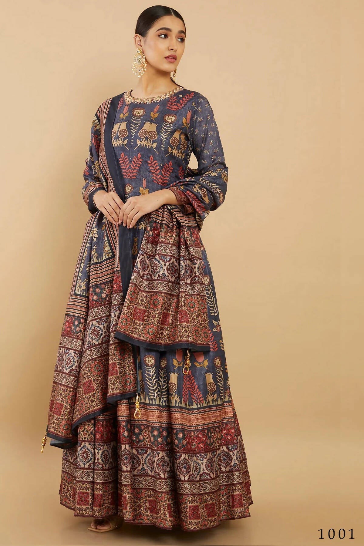 Women's Partywear Designer Blue Soft Dola Silk Anarkali suit with Dupatta - Kalishta