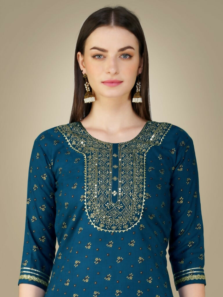 Jyoti Fashion Women's Morpich Cotton Magic Slub Embroidery & Sequence work Kurta with Trouser & Dupatta