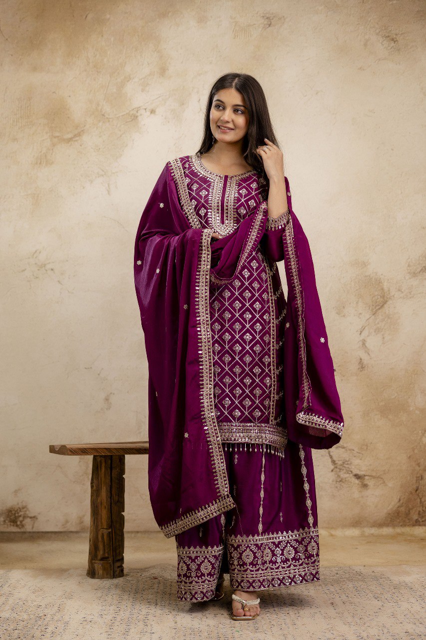 Lehenga Mart Designer Sharara Suit For Women or Girls - Wine