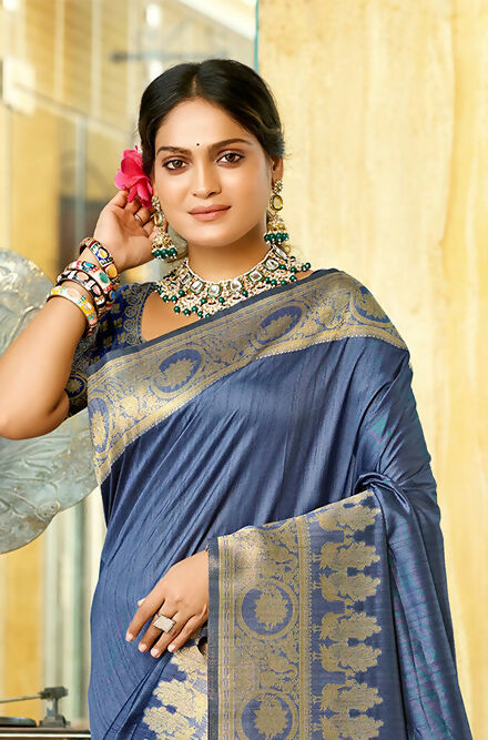 Sangam Prints Navy Blue Assam Silk Woven Work Traditional Saree
