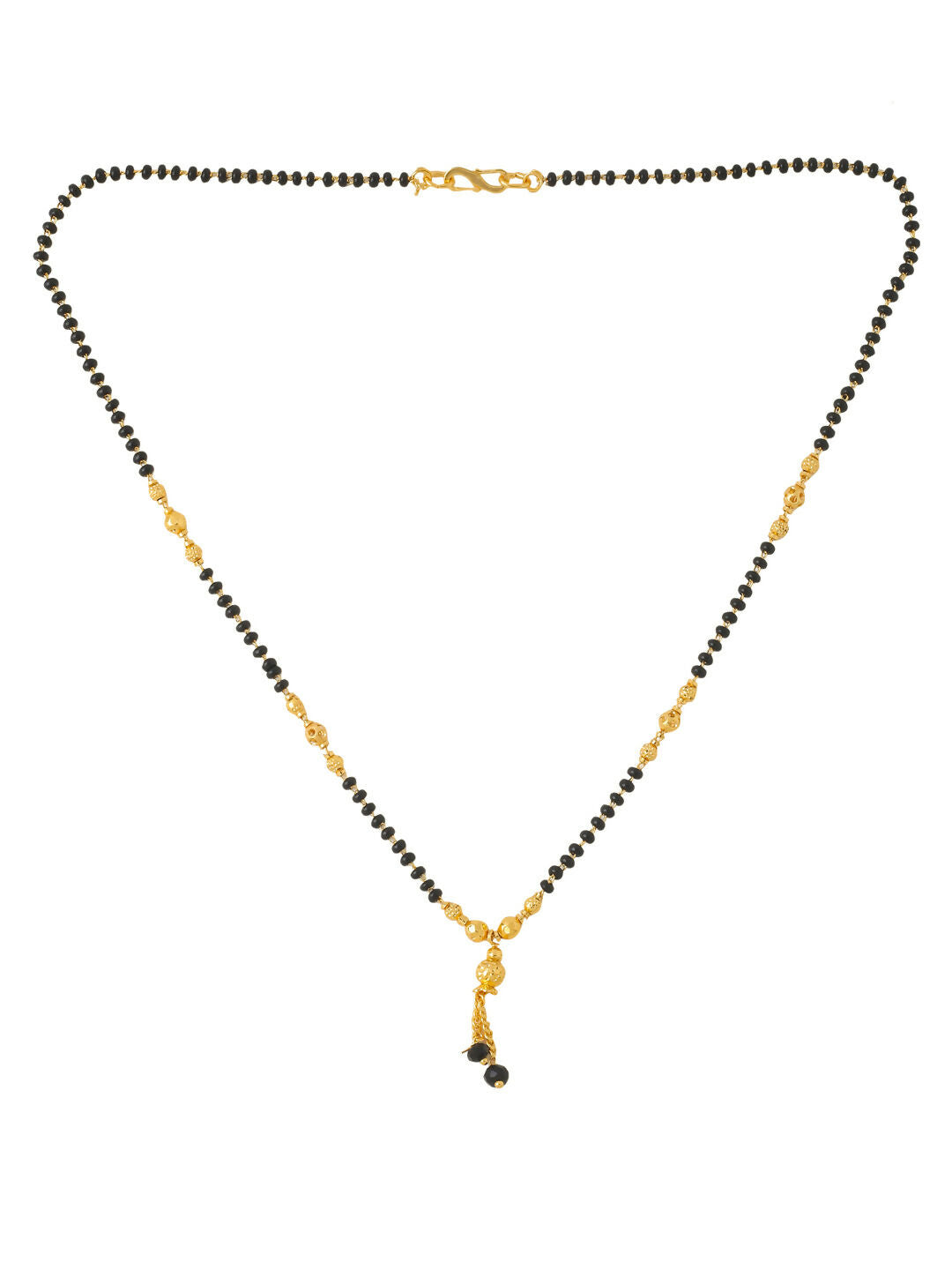 NVR Women's's Set of 2 Black Gold-Polished Beaded Mangalsutra With Ad Stone