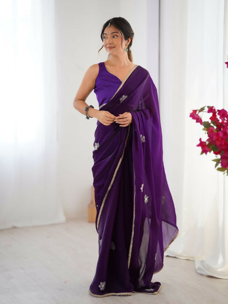 Purple Fendy Designer Beads Moti,Val Sequence Work Saree - Siara