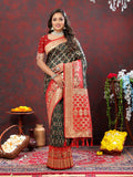 Lorenvalley Fashion Green & Red Patola Silk Woven Design Meenakari Weaving Saree