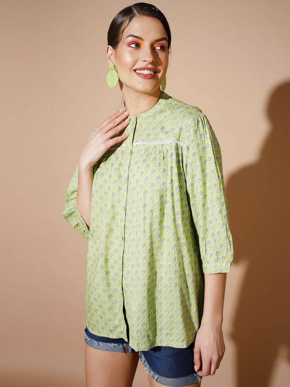 Myshka Women Green Ethnic Motifs Tops