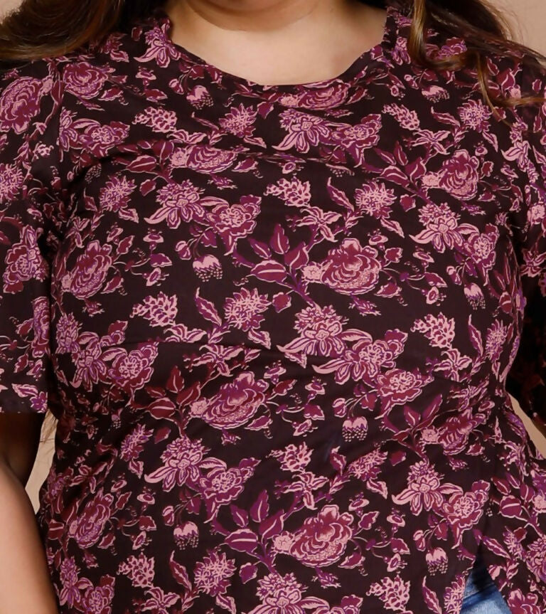 Miravan Women's Plus Size Cotton Floral Print Straight Kurti